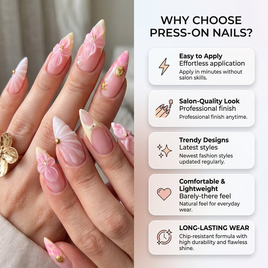 Press-on-nail Long Stiletto Pink French Press On Nails with 3D Butterfly & Pearls | Fairy Coquette Style | Reusable Nail Set 4