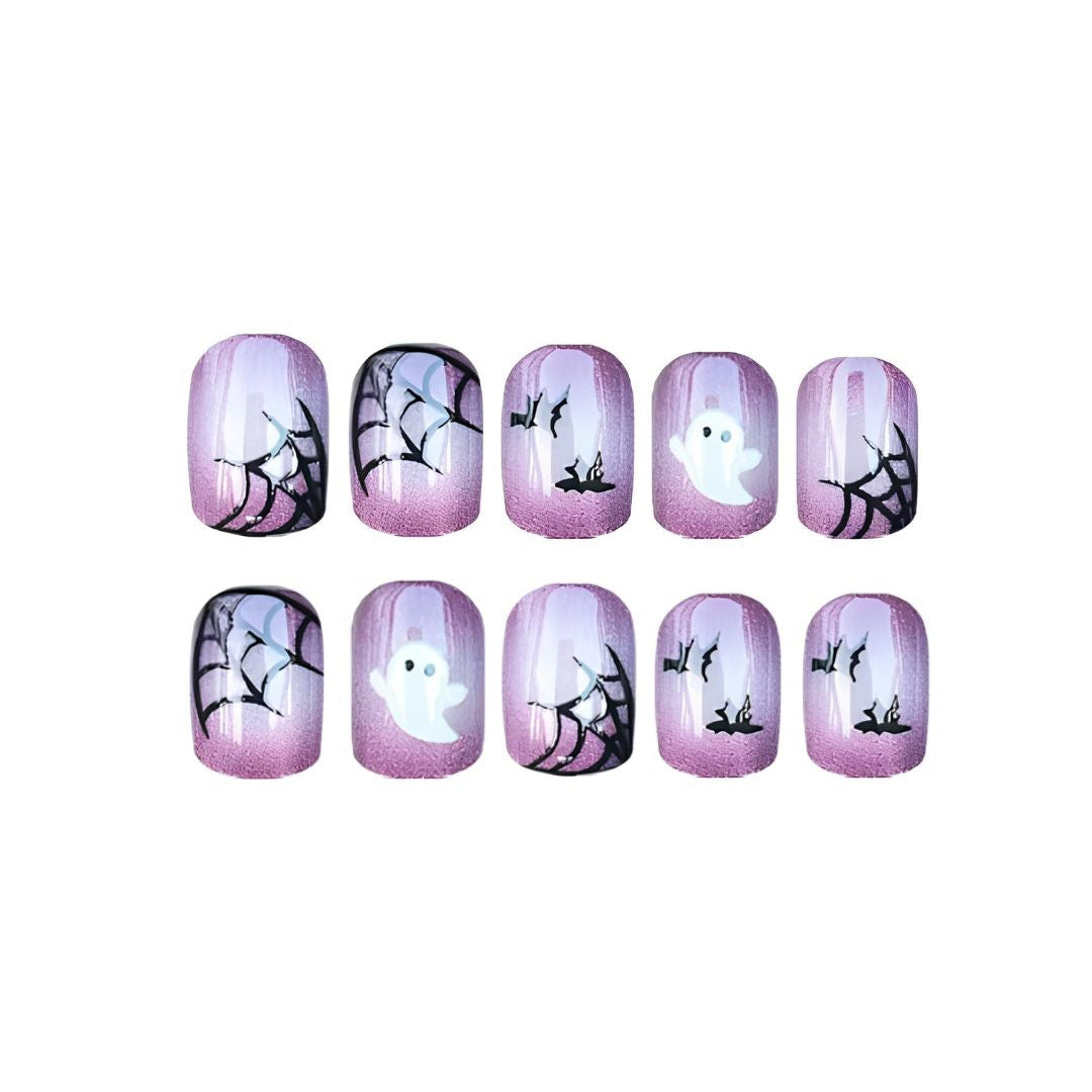 Purple Cat Eye Bat & Spider Web Halloween Nails - photo 2