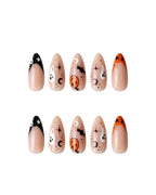 Almond Halloween Press On Nails with Cute Ghost Pumpkin & Bats Art | Spooky French Gothic Style | Reusable Nail Set