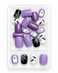 Short Square Purple Glitter Halloween Press On Nails with Spider Web Ghost & Bats | Spooky Cute Gothic Style | Reusable Nail Set