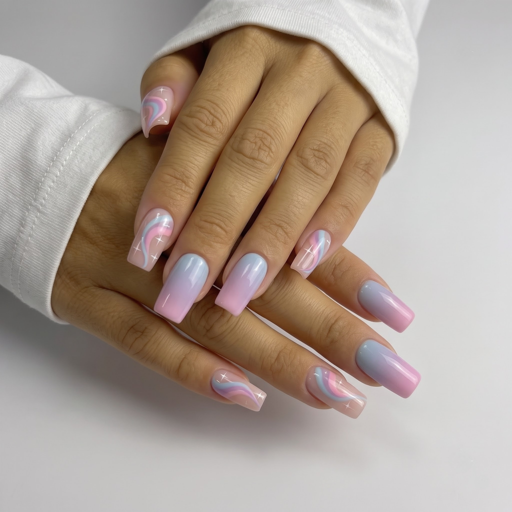 Press-on-nail Rainbow Star Square French Press On Nails | Cute Y2K Style | Reusable Nail Set 1