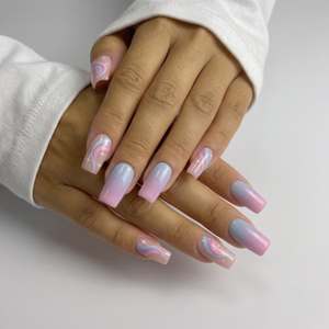 Rainbow Star Square French Press On Nails | Cute Y2K Style | Reusable Nail Set