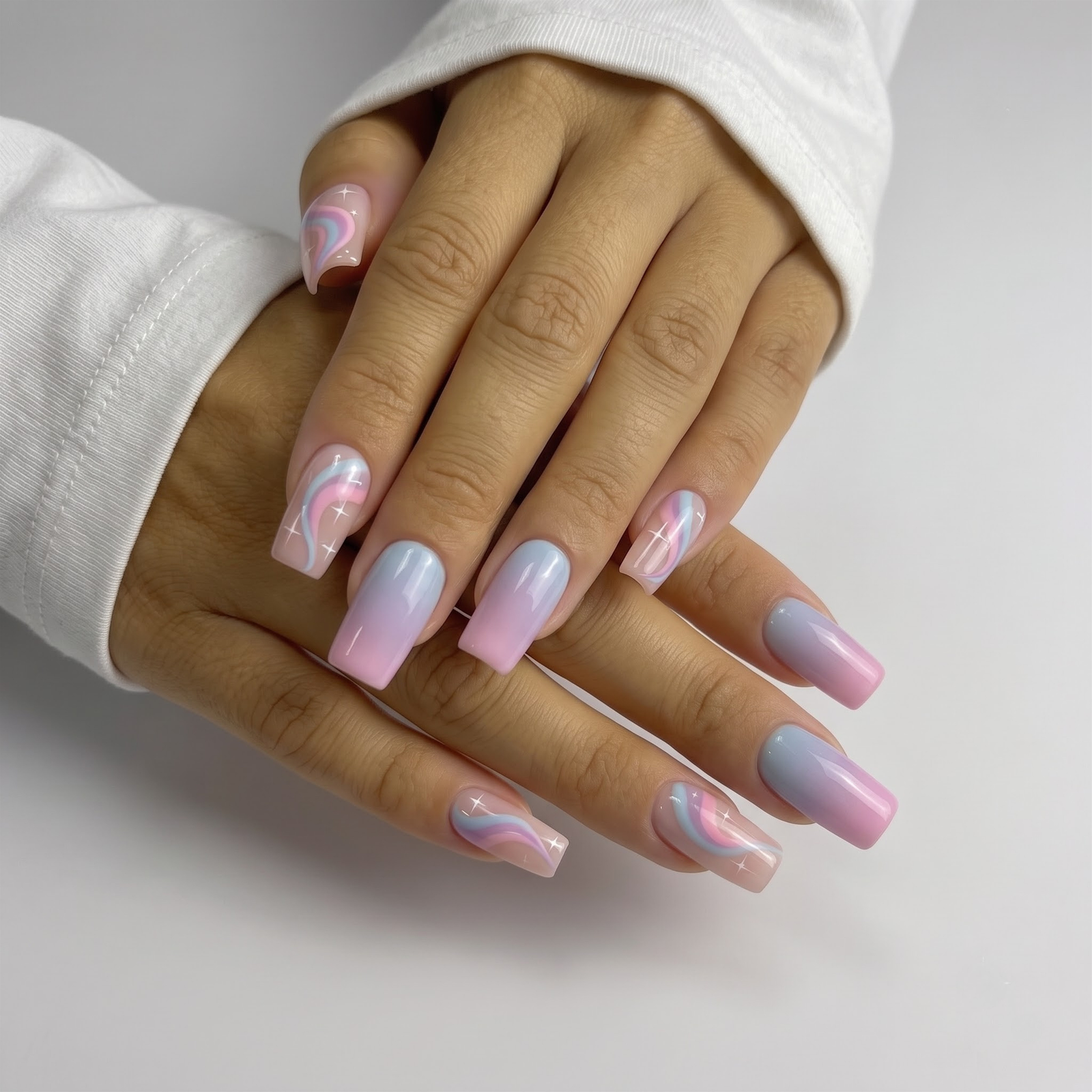 Press-on-nail Rainbow Star Square French Press On Nails | Cute Y2K Style | Reusable Nail Set 1