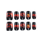 Short Square Bat Castle Black Orange Handmade Press On Nails | Halloween Nails