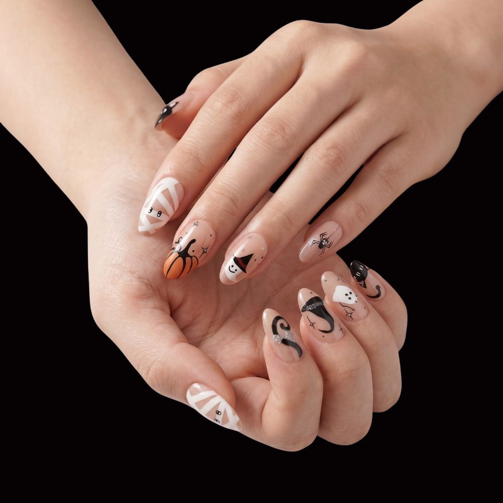 Kawaii Black Cat & Pumpkin Halloween Nails - photo 1