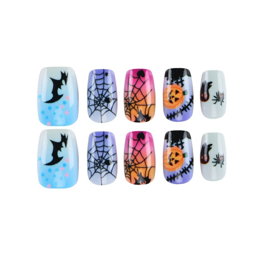 Short Square Halloween Ombre Bats Pumpkin Handmade Press On Nails | Reusable Glue On - highlight 2